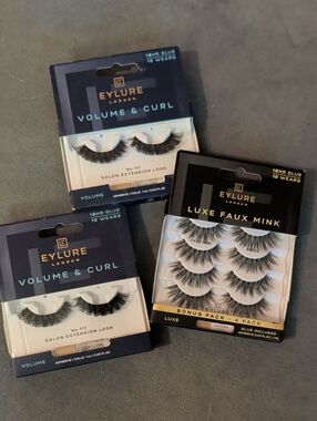 Eylure Volume & Curl (2) And Luxe Faux Mink (1 Box Of 4) False Eyelashes - Black